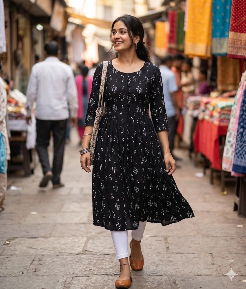 Rayon semi pleated umbrella Kurthi