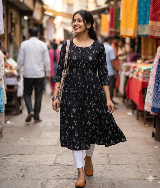 Rayon semi pleated umbrella Kurthi